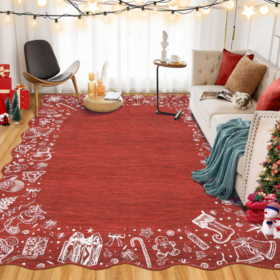 Tapis de Noël lavable, avec envers antidérapant, profil bas, idéal pour le salon, la chambre à coucher et la cuisine.
