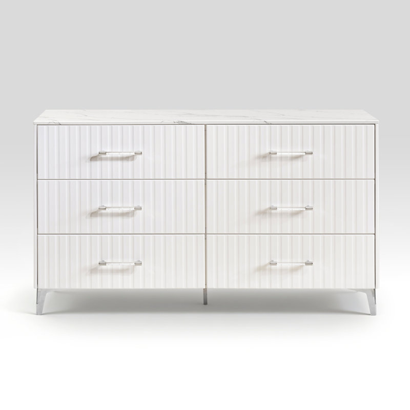 Commode de 6 tiroirs de rangement Glam White