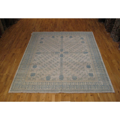 Tapis unique en laine noué à la main beige / bleu 8 pi x 10 pi