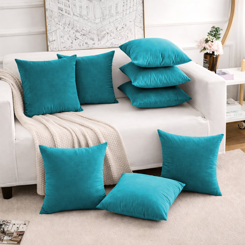 Luxury Velvet Soft Decorative Throw Cushion Cover Set of 8 Cases , Teal