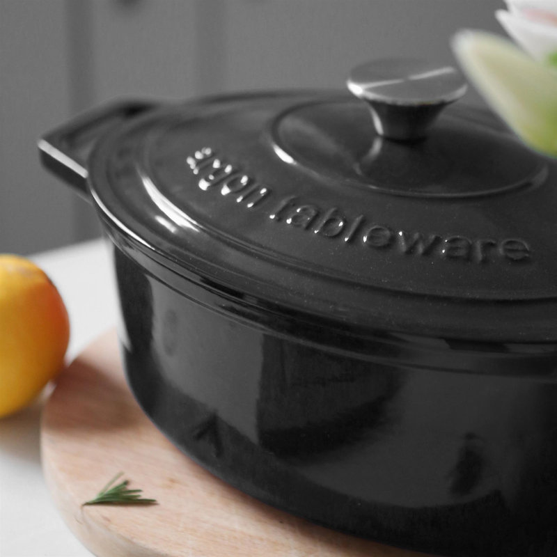Argon Tableware - Oval Cast Iron Casserole Dishes - 4.68L - Pack of 2, Black