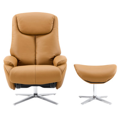 Choco Leather Recliner and Ottoman