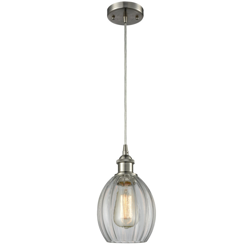 Luminaire suspendu sphérique 1 lumière Flomaton, Nickel satiné brossé, Ampoule DEL 6 watts Vinage, Transparent