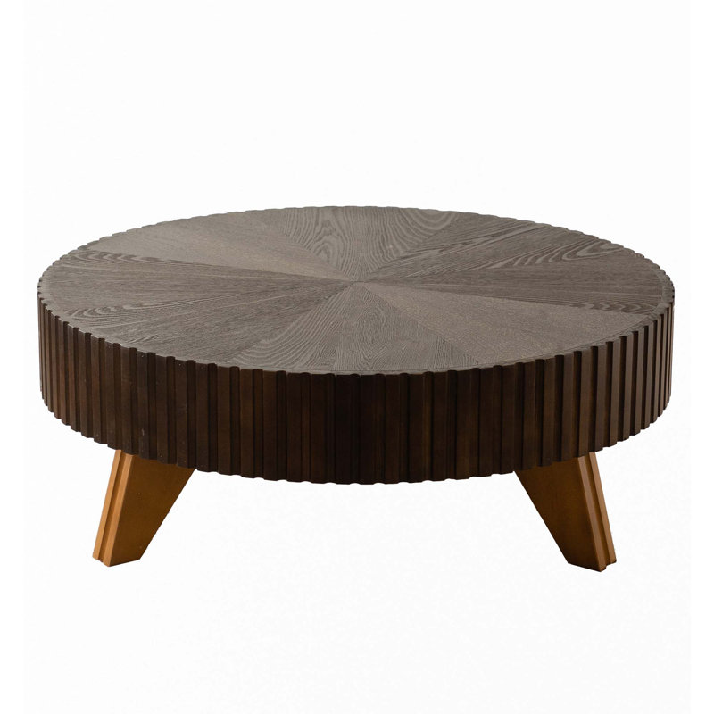 35.4 "Round Retro Coffee Table, Natural, Brown