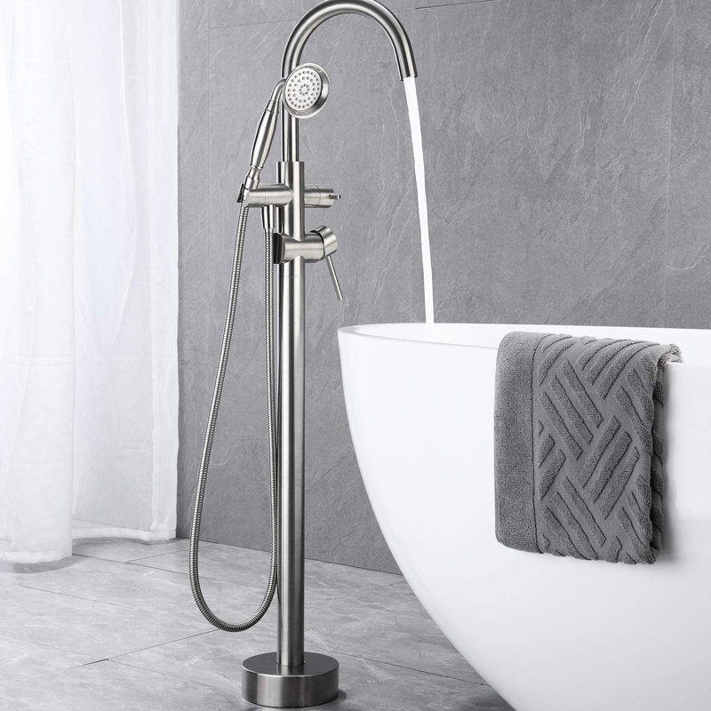 Robinet de baignoire autoportant avec douche à main - Tuyau de 59 po pour un rinçage pratique et un robinet fixé au sol