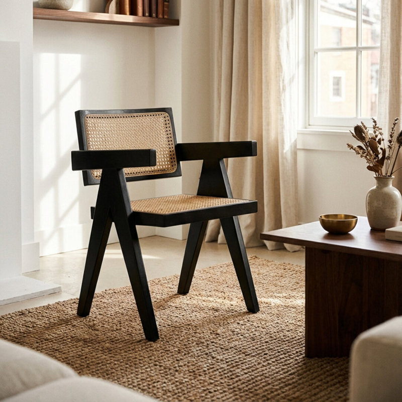 Side Chair in Black, Natural