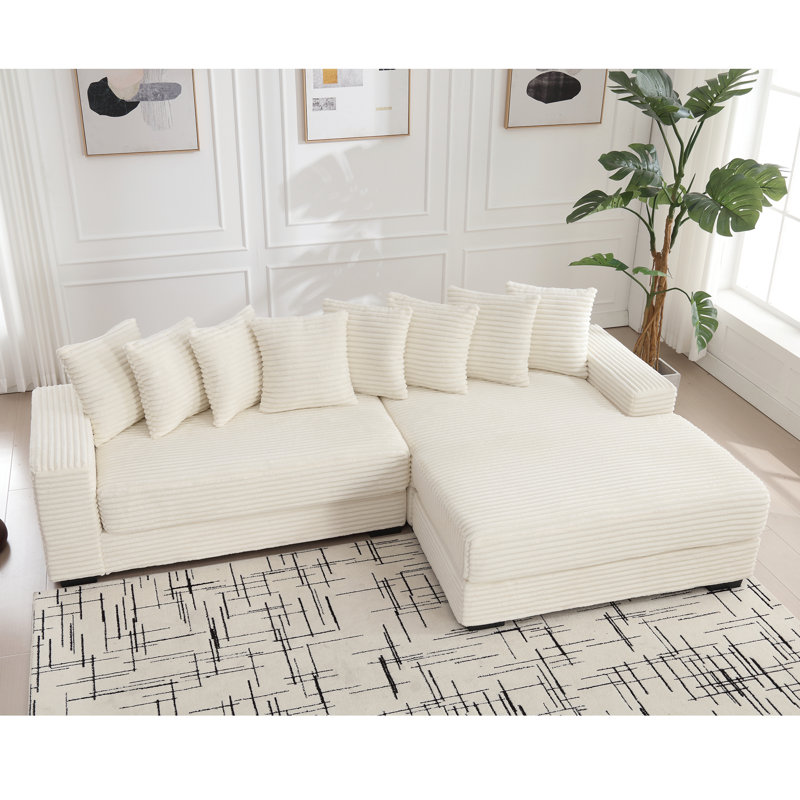 Zinia Upholstered 111'' Sofa & Chaise, Beige