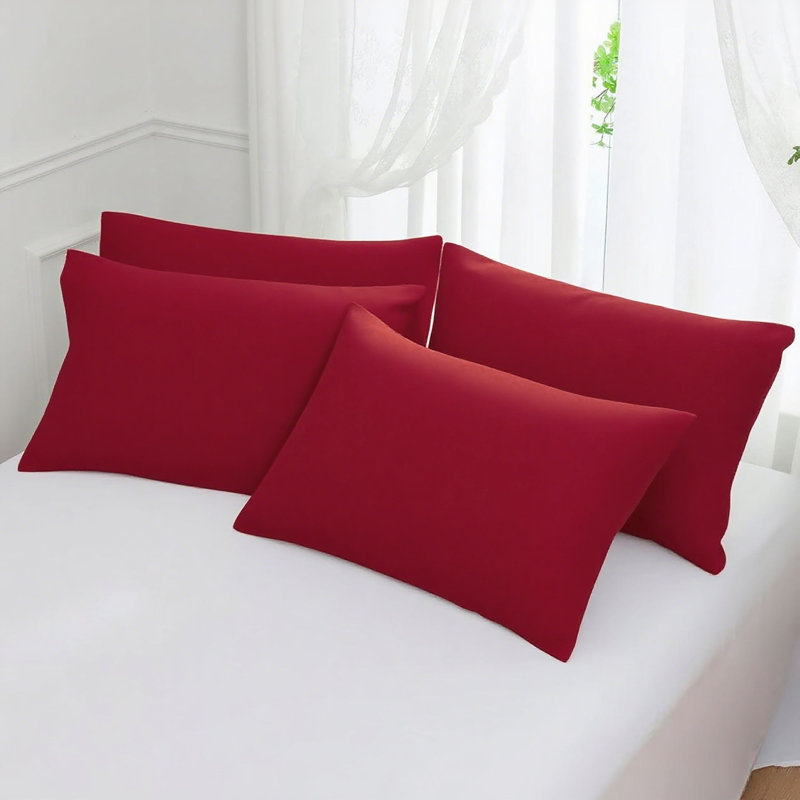 Plush Brushed Microfiber Pillowcases 4 Pack - Wrinkle Fade Stain-Resistant Envelope Style 20x30 Inches​, Wine Red