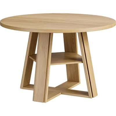 43" Round Dining Table for 2-4 – Modern Farmhouse Circle Table with Pedestal Base & Storage Shelf