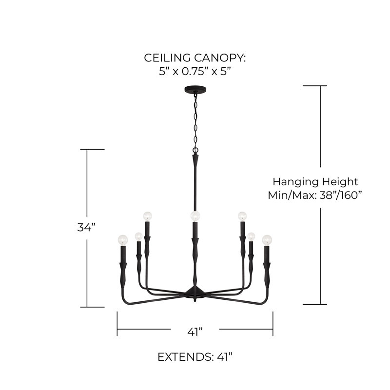 Dimmable Chandelier, 34" H x 41" W, Textured Black