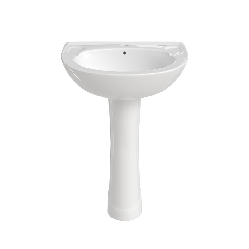 32" Tall White U-Shaped Vitreous China Pedestal Bathroom Sink with Overflow