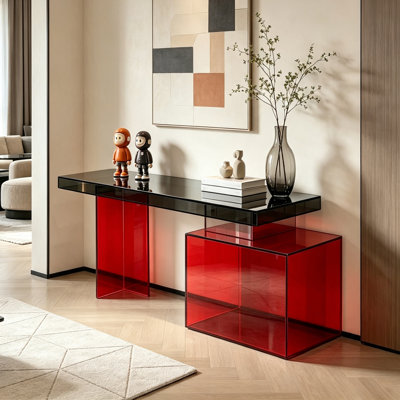 Table console multifonctionnelle en acrylique rouge.