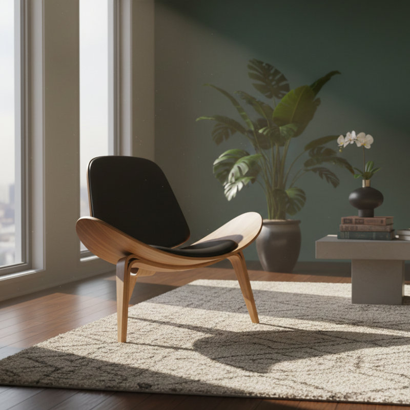 Carrehera Tripod Lounge Chair, Black Faux Leather