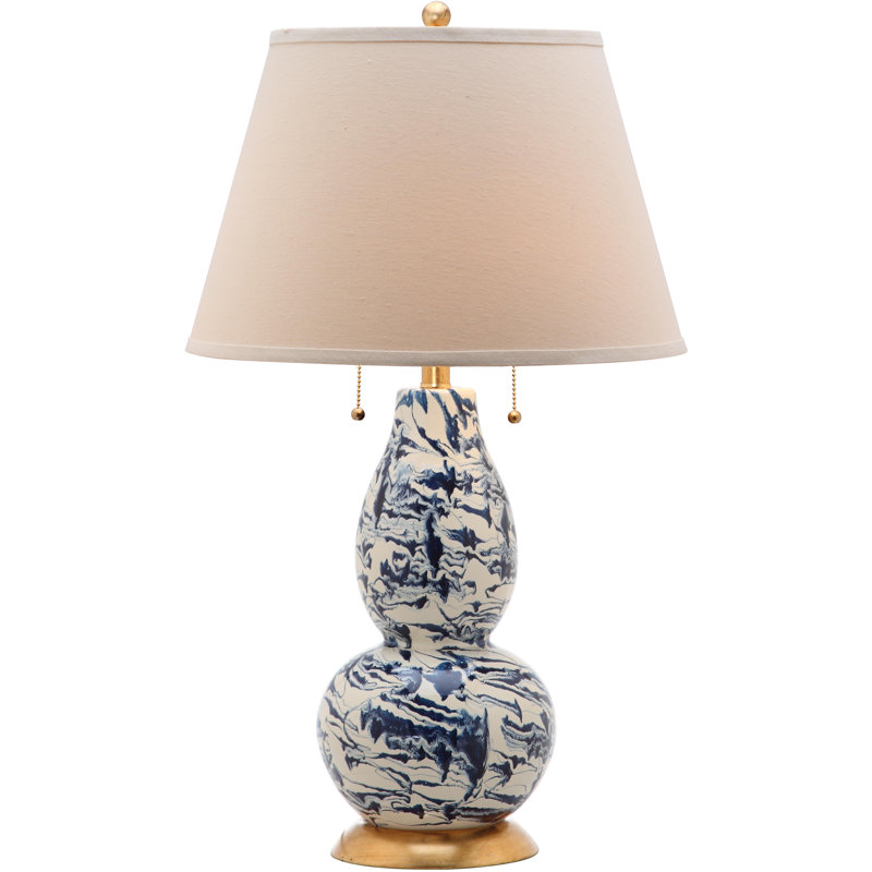 Absher Glass Table Lamp, Navy / White
