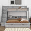 Lit simple superposé au dessus d'un lit double avec escalier de rangement, tablettes de rangement et port USB, cadre de lit superposé avec lit gigogne-1438530436