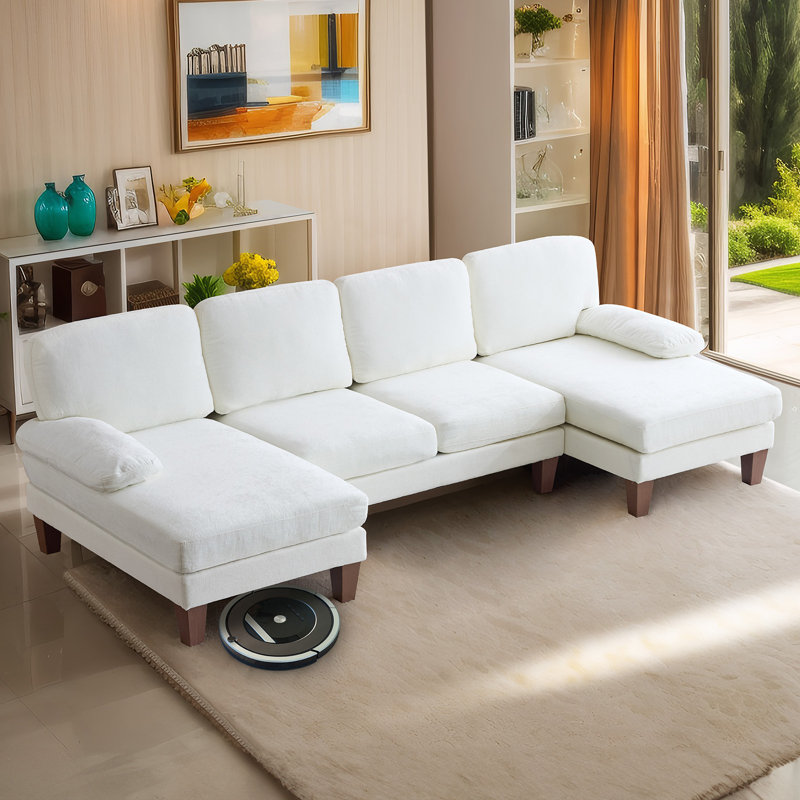 George Oliver 111‘W U-Shaped Sectional, Beige Chenille