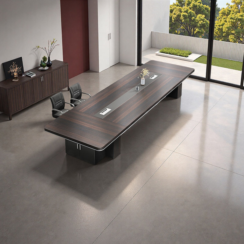 Table de conférence minimaliste avec armoire de rangement, Brun, H 29,52 po x L 118,11 po x l 55,11 po