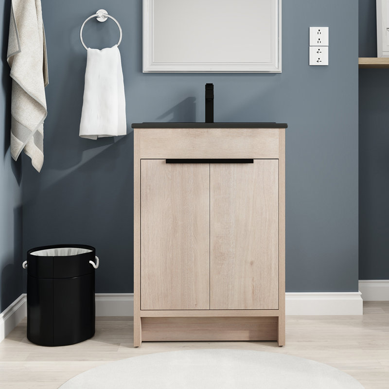 Ensemble de meuble-lavabo simple autoportant 24 po avec plateau en céramique Marici, Noir