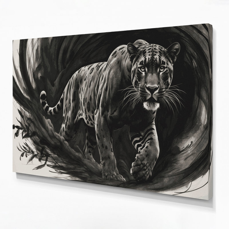 «Big Cats», toile jaguar noire sur toile grise, H 20 po x l 30 po
