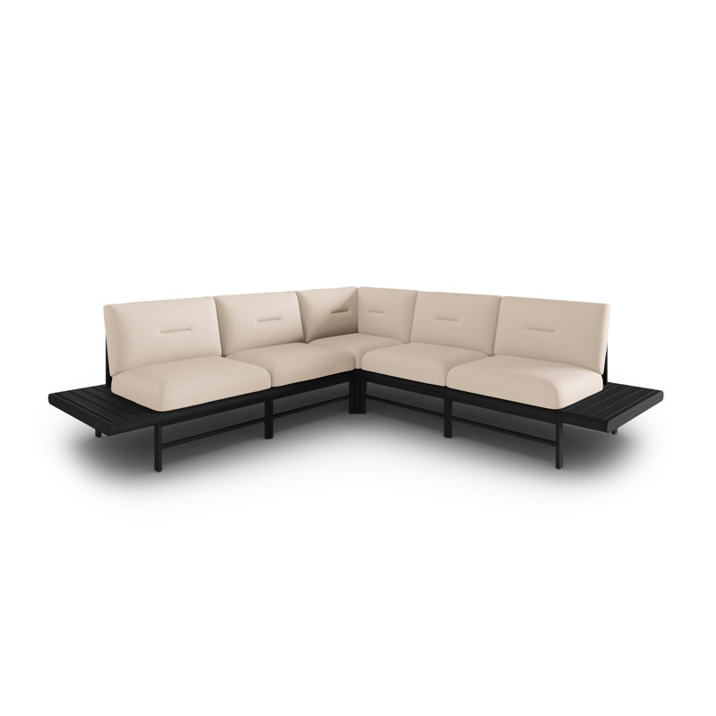 245cm Wide Wood Patio Sectional with Cushions, Light Beige