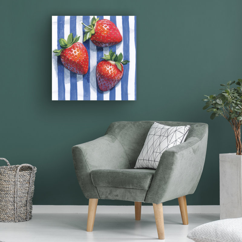 Art mural sur toile tendue - «Bire Tissu Berries» de Kate Jarvik, art mural pour salon, chambre à coucher ou bureau - 35 x 35