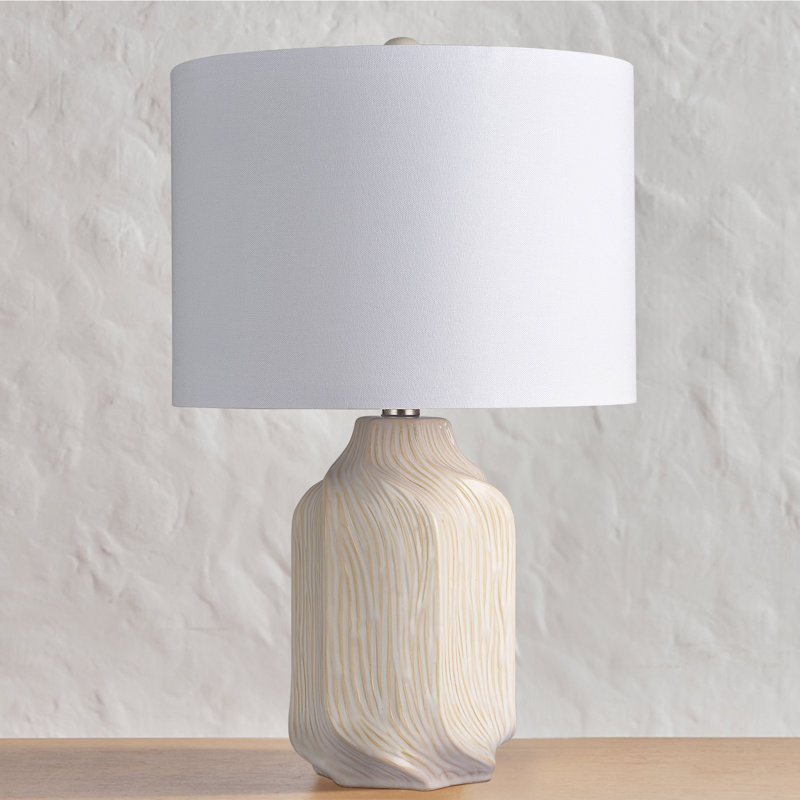 Srivatsa 21‘’ White Etched Ceramic Table Lamp with White Shade