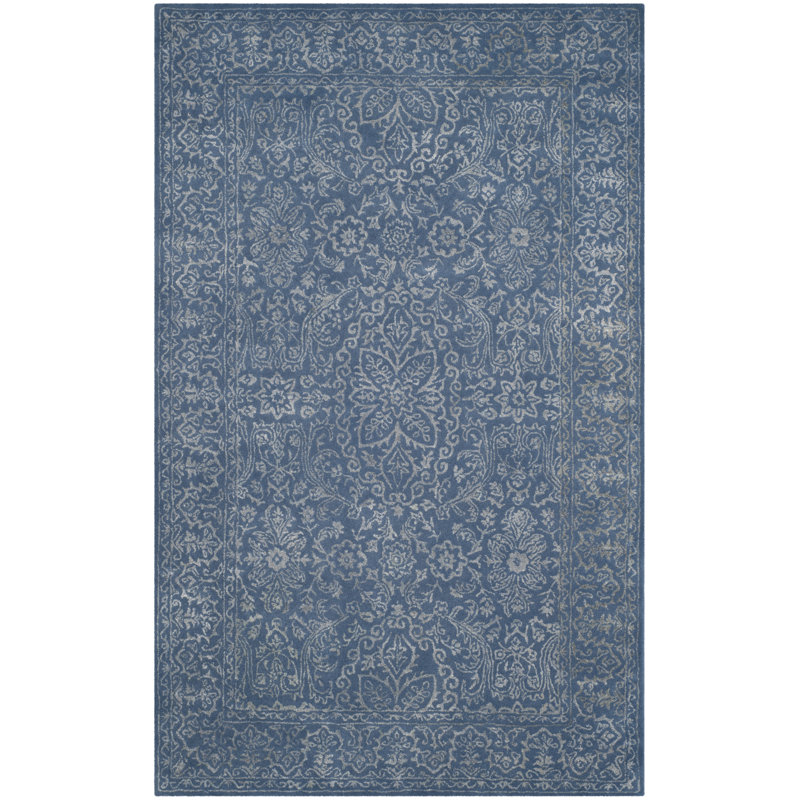 Samaniego Hand Tufted Viscose/Wool Oriental Rug in Gray/Blue, Rectangle 5' x 8'