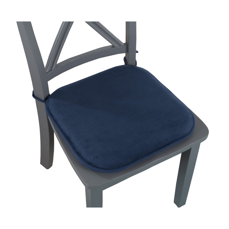 Memory Foam Chair Cushion - Indoor/Outdoor Square Plush Chair Pad with Ties and PVC Dot Backing, Navy