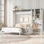 Grand lit avec rangement intégré, bureau et rangement, peu encombrant, blanc, bois et coin salon moelleux