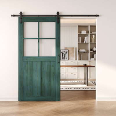 Porte de grange en verre givré non assemblé et fini 26 po x 80 po Homquer Royal Pine