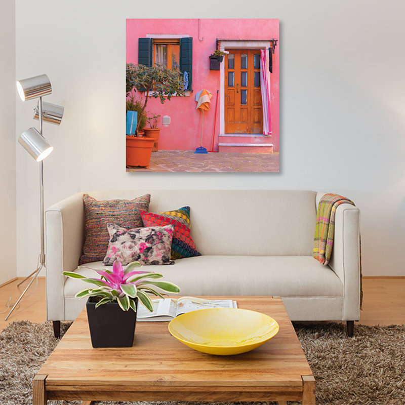 «Burano, Italy, Pink House», reproduction de photo sur toile, H 26 po x l 26 po x P 1,5 po, Toile tendue, Pas de tapis