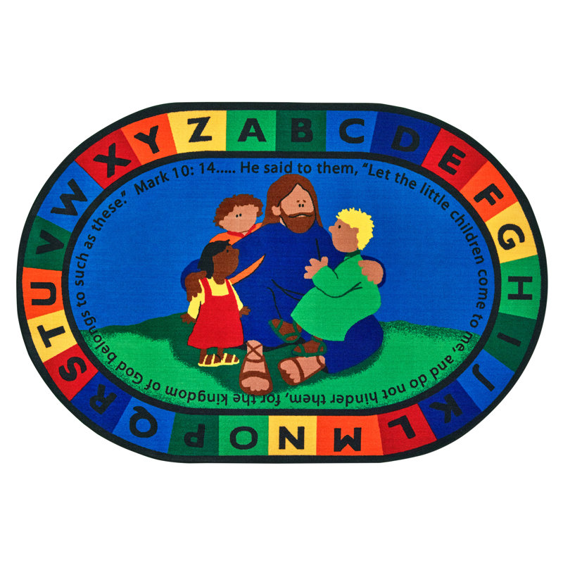 Tapis bleu touffeté Jesus Loves KID Value Plus, Ovale 8 pi x 12 pi