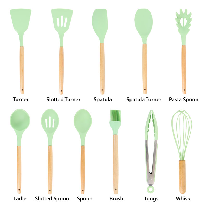 MegaChef Mint Green 12 Piece Silicone and Wood Utensil Set