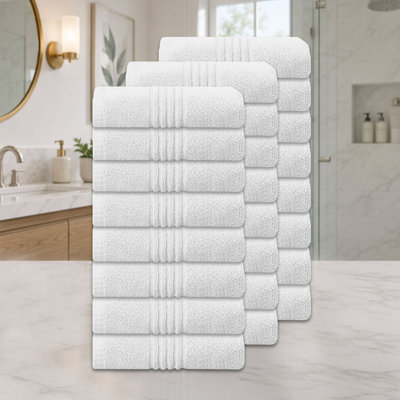 Ensemble de serviettes de bain 100% coton 100% coton zéro torsion Robbs Home Weavers 500GSM, 16 po x 24 po (24) (24 serviettes à main), blanc