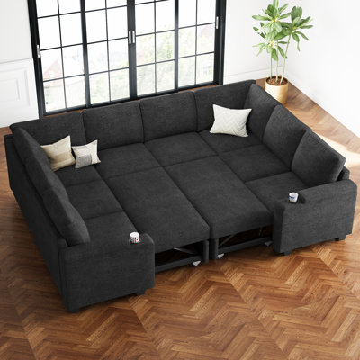 Anjanette Bujesily Chenille Oversized U Shaped Storage Couch Pull Out Bed Sofa Modular Sectional Sofa Cushioned Sofa Bed Sleeper