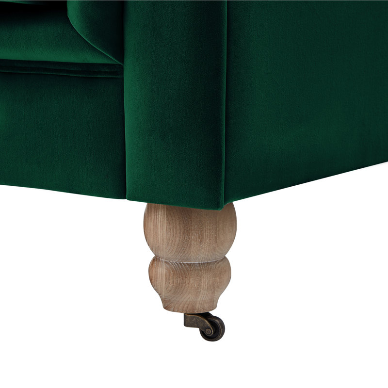 Fauteuil club Chesterfield Shabby Elegance Elina, Velours vert forêt