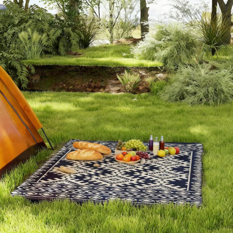Tapis portatif pour l'extérieur du camping, Bleu marine / blanc, Rectangulaire 8 pi x 10 pi