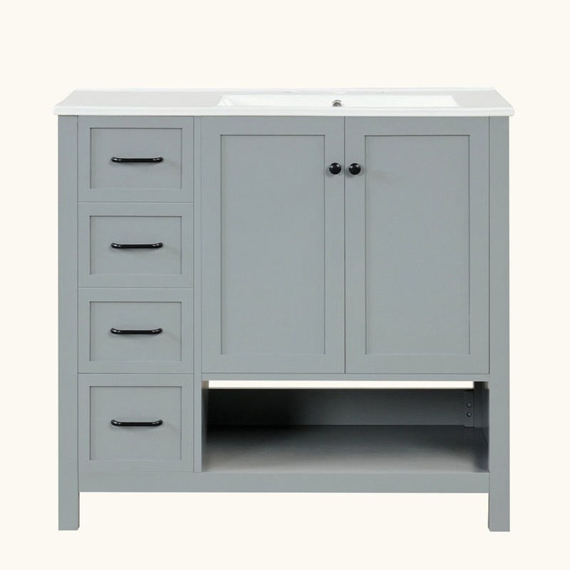 Armoire de salle de bain avec deux portes et deux tiroirs, Gris