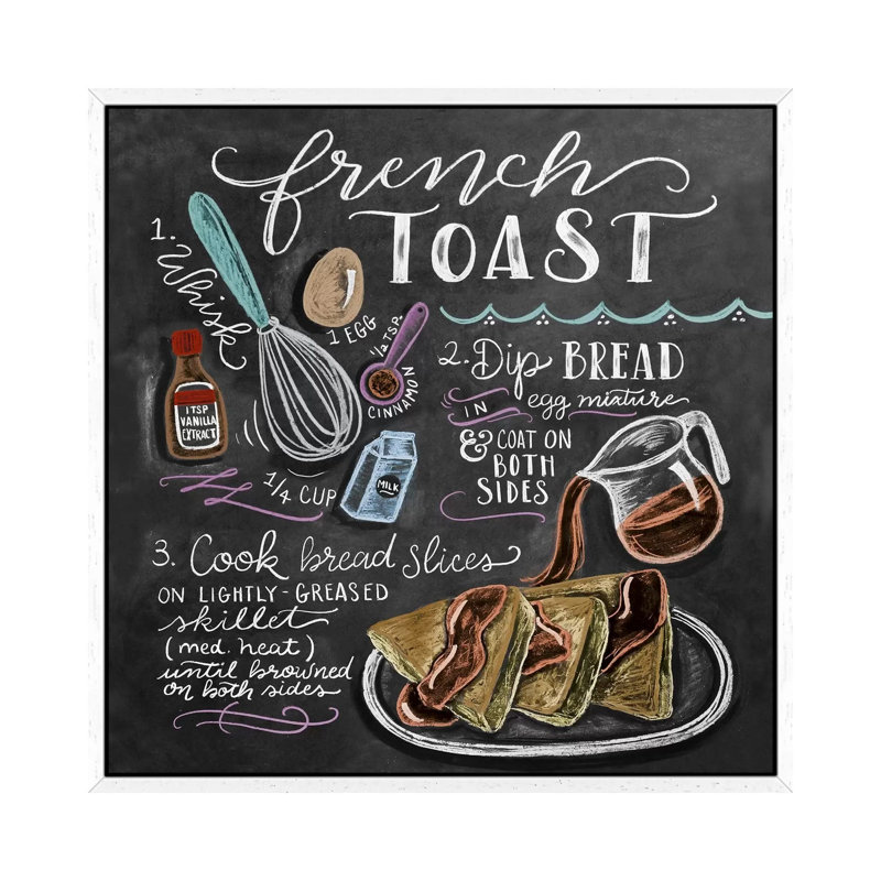 French Toast Recipe - Print on Canvas, 66.04cm H x 66.04cm W x 3.81cm D, White Floater Framed
