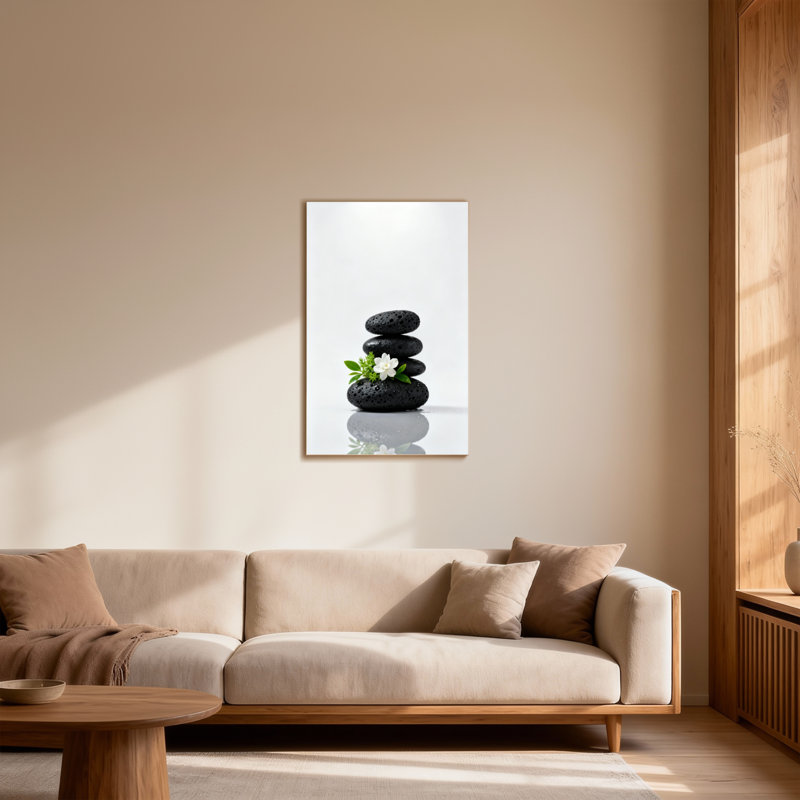Bain et lessive pierres noires fleur blanche équilibre zen harmonie paisible, H 36 po x l 24 po