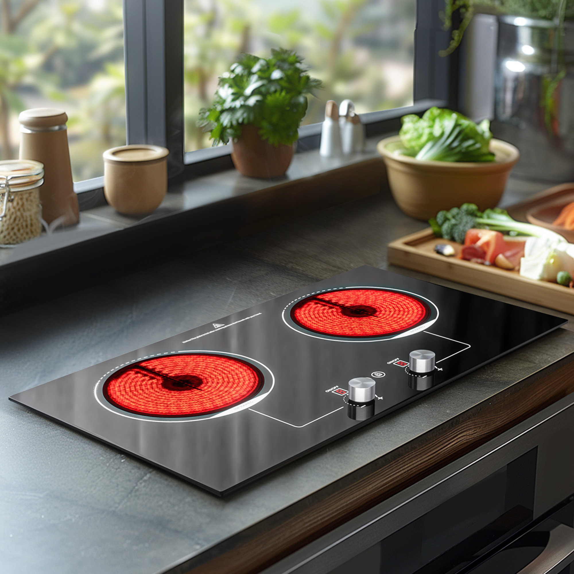 ADVWIN Electric Cooktop, Burner Knob Control Plug in Built-in