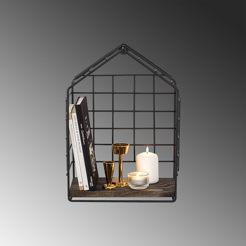 Tablette murale industrielle, noyer noir et foncé, bois d'épinette de 10 mm d'épaisseur, 15,0 po x 14,6 po x 10,6 po | Structure en métal robuste de 1,5 mm | Solution de rangement élégante pour la maison et le bureau, texture de bois unique et varia