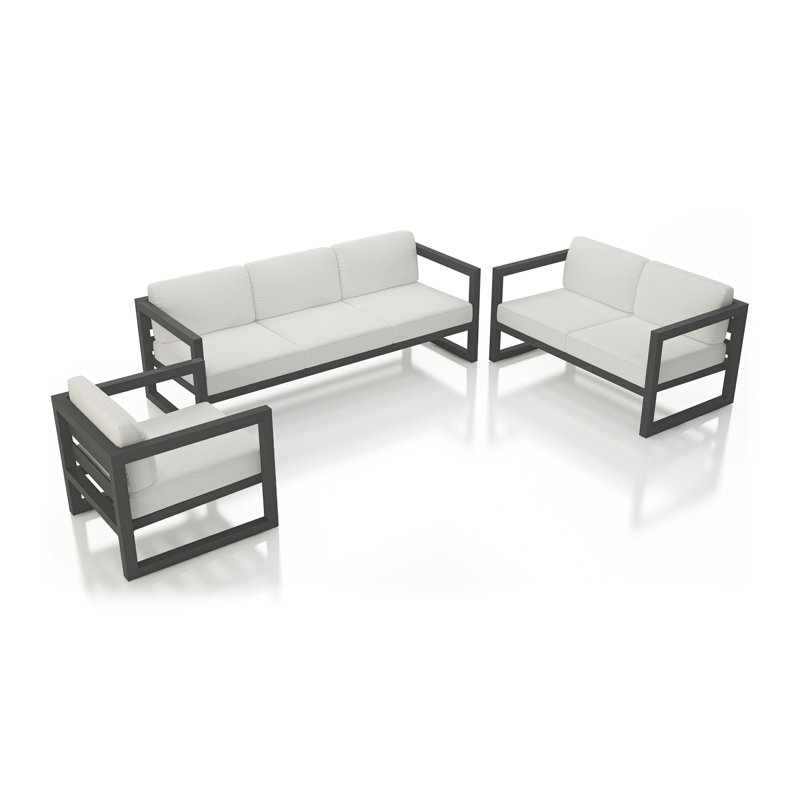 Avion 3 Piece Sofa Loveseat Set, Canvas Natural Sunbrella® Canvas, Slate
