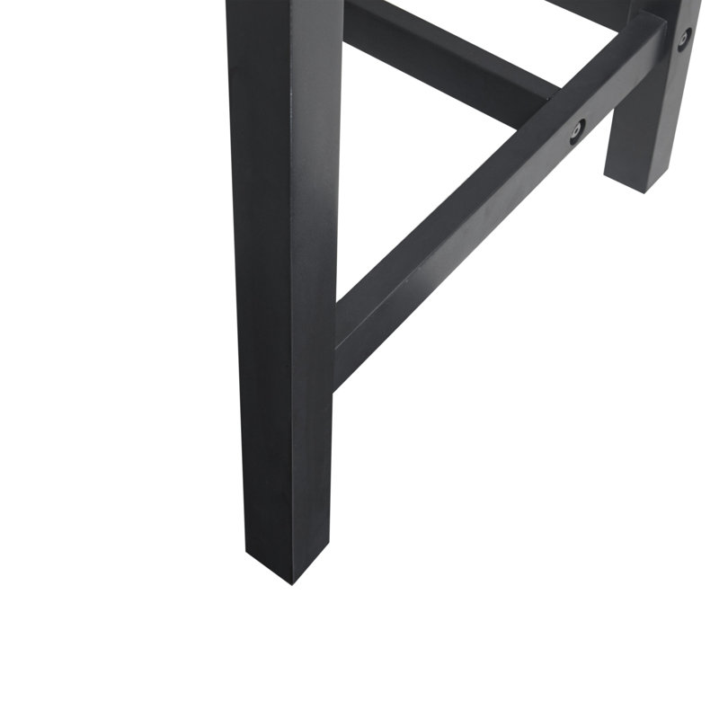 White and Brown Wood Writing Desk with Black Metal Legs and Drawer