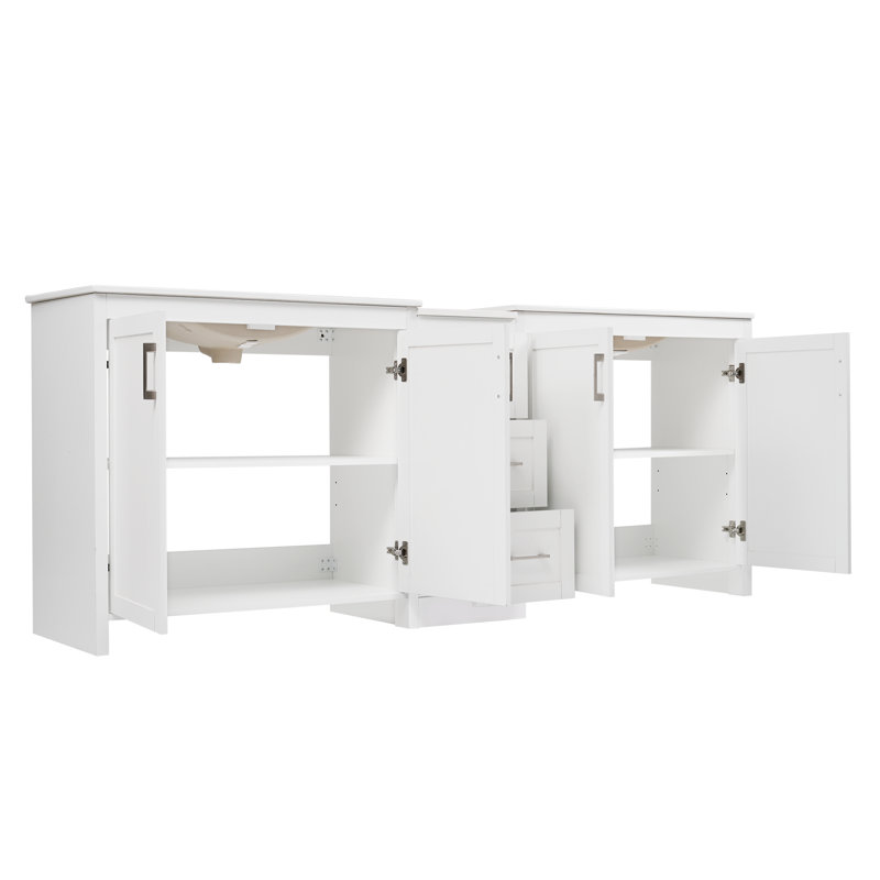 Pearl 84" Double Bathroom Vanity With Quartz Top, Ceramic Sinks & Drawers, White