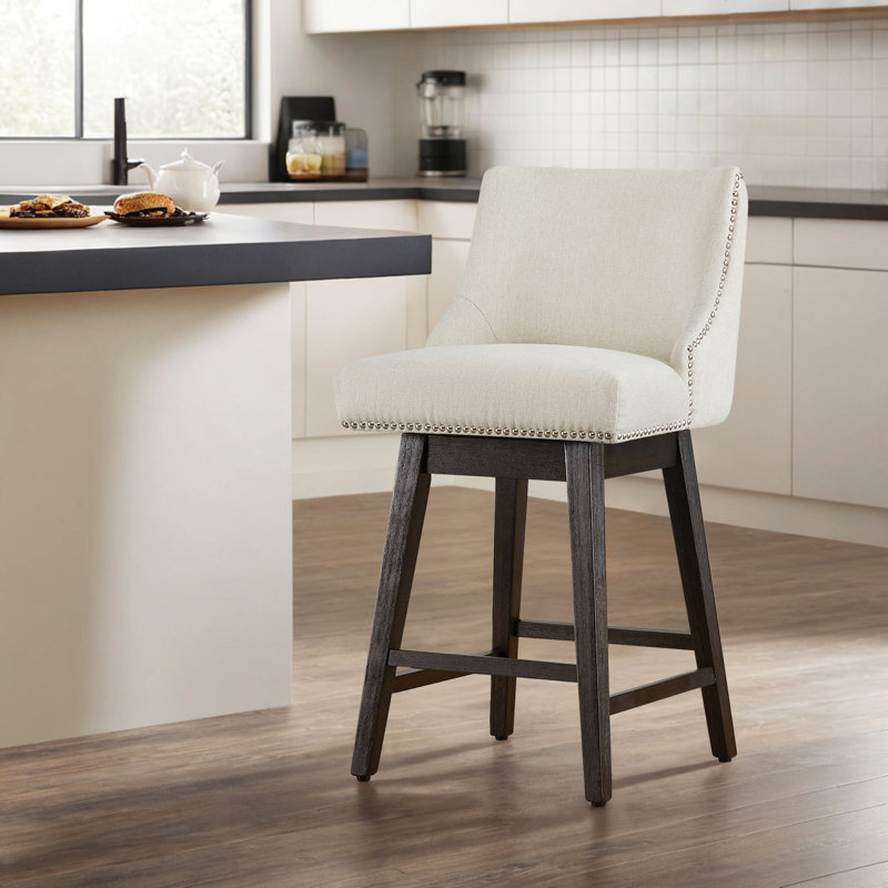 Shurma Swivel Upholstered Counter Stool, Beige
