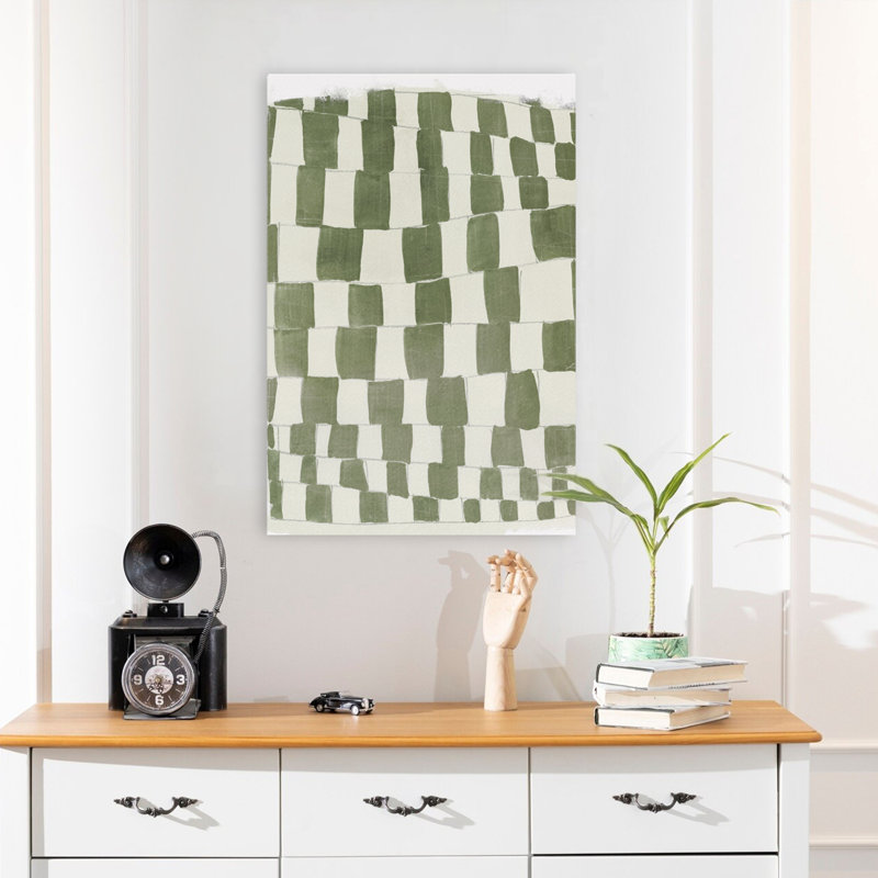 «Distorsed Grid II», peinture à l'huile abstraite à motif géométrique, H 24 po x l 16 po