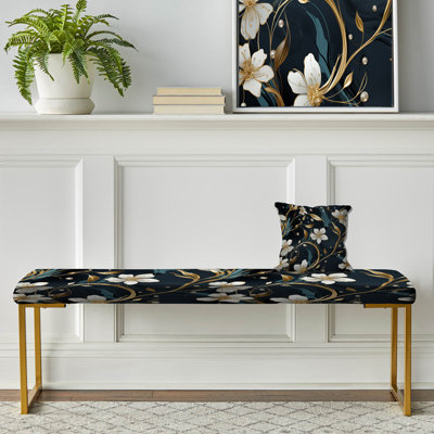 Rich Emerald and Gold Floral Marble Motif - Banc recouvert de marbre doré