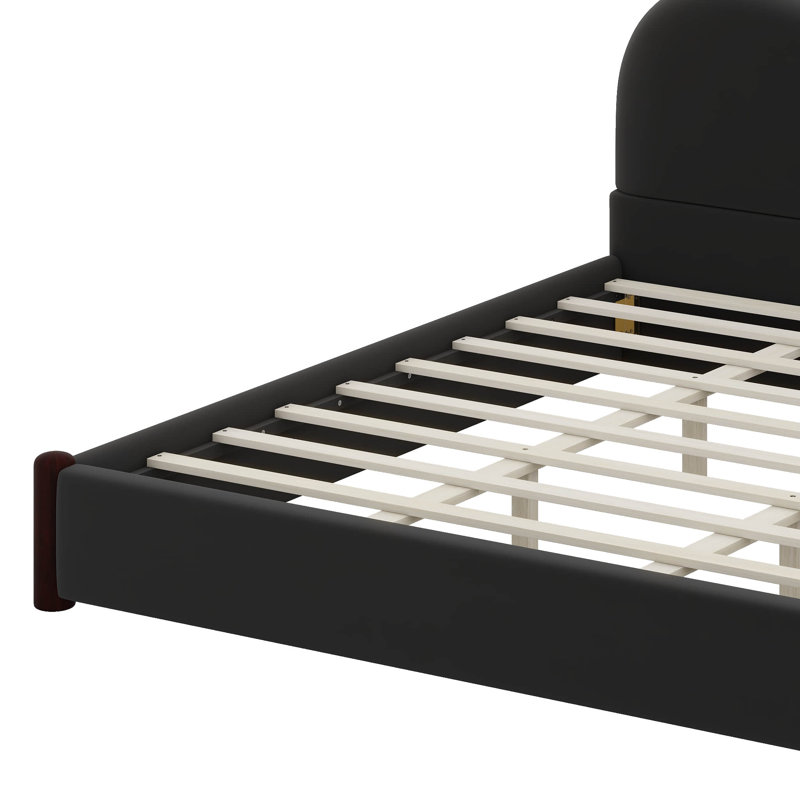 Lit plateforme tapissier avec tête de lit courbée, cadre de lit plateforme en bois moderne, Très grand lit, Noir