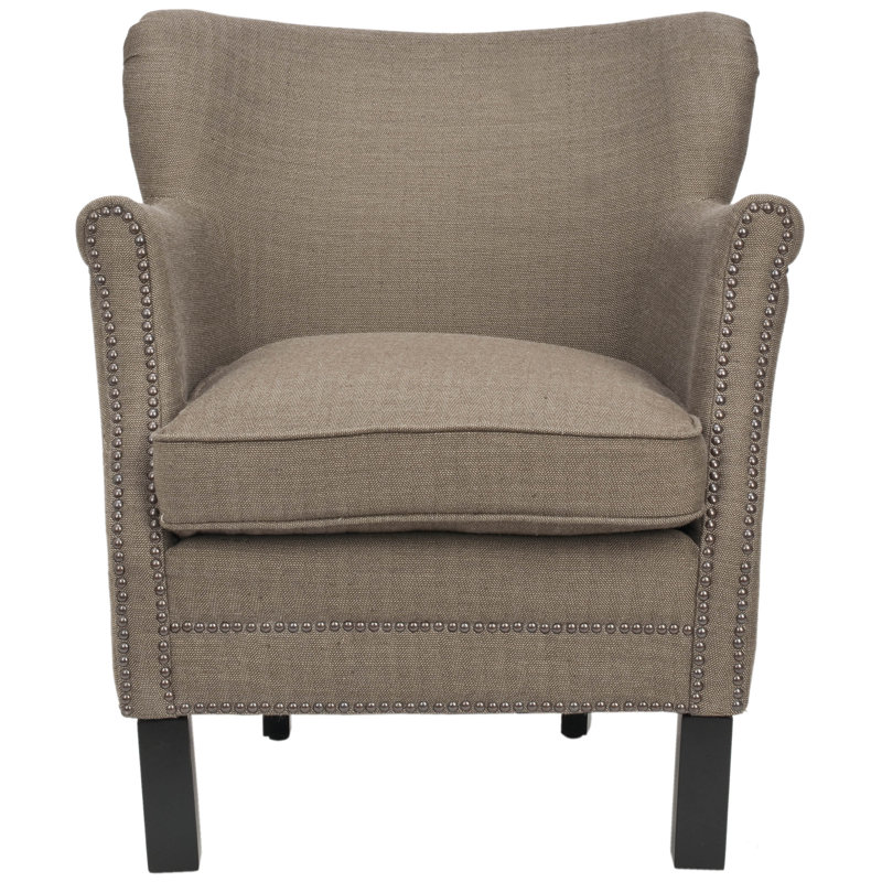Upholstered Wingback Chair, Brown Genuine Leather